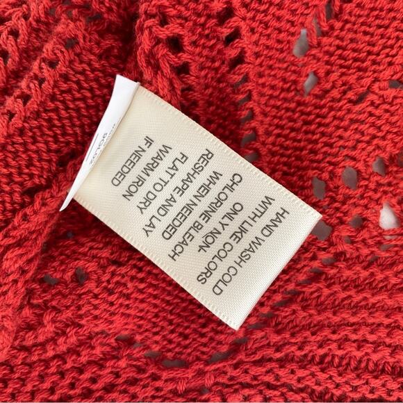 JohnPaulRichard Fringe Hem Red Knit Crocheted Short Sleeve Sweater Top Small - Picture 7 of 11